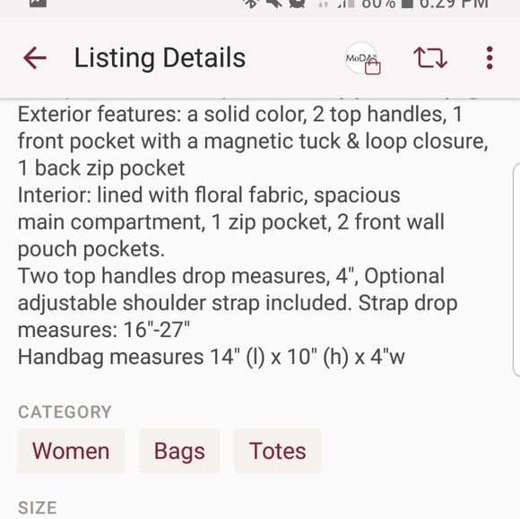 MODA CORAL satchel purse tote - Picture 5 of 8